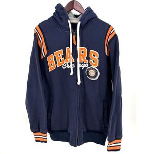 NFL Hoodie Mens Large Chicago Bears Navy Orange Full Zip Football Teamwear